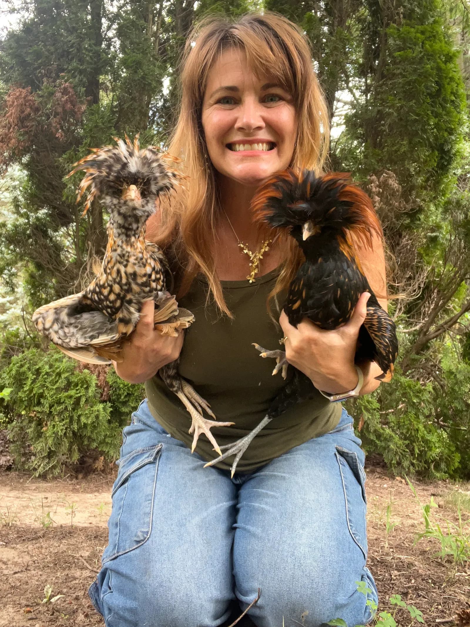 Sarah with chickens
